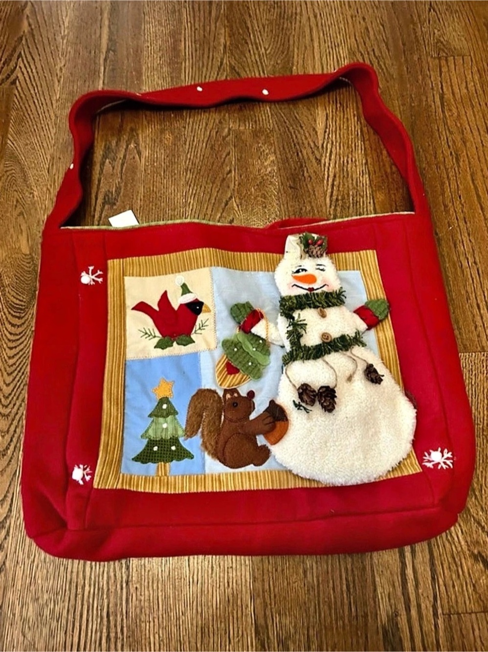 Warm Wishes Holiday Appliqué Tote Bag in Red New with Tags